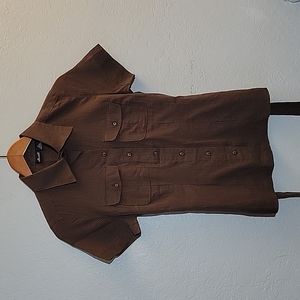 Women's Medium WILLI SMITH Semi Sheer Butoon Up Sash Belt Shirt